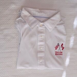 Johnnie-O Polo shirt 94% Polyester and 6% Spandex White lightweight Can-Am games